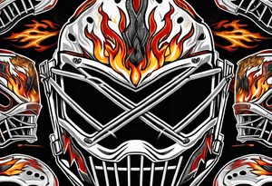 goalie mask with crossed hockey sticks and flames that says "SHOT HOCKEY" tattoo idea