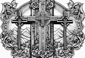 religious theme tatto with 3 crosses tattoo idea