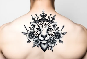 Damian, with crown, cheetah print , flowers and hearts tattoo idea