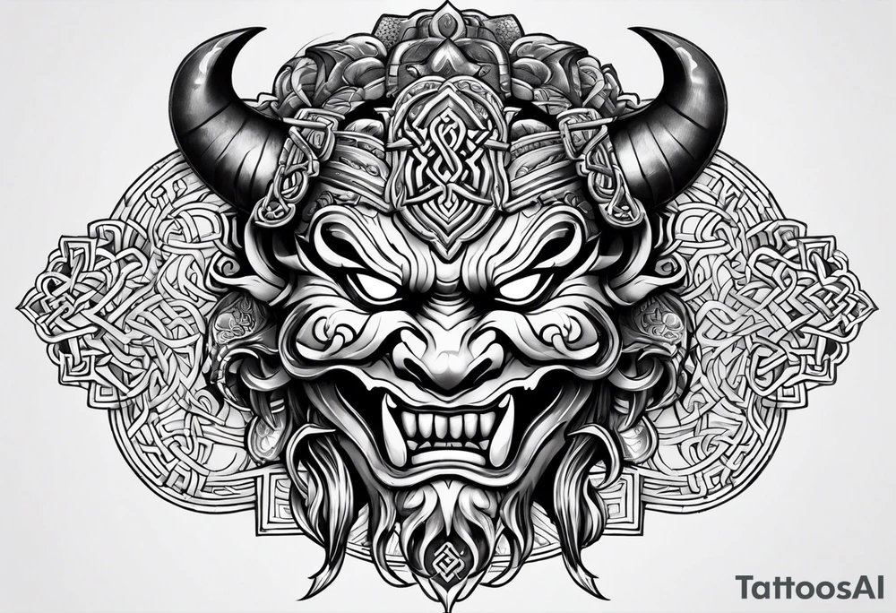Oni mask in celtic style tattoo idea