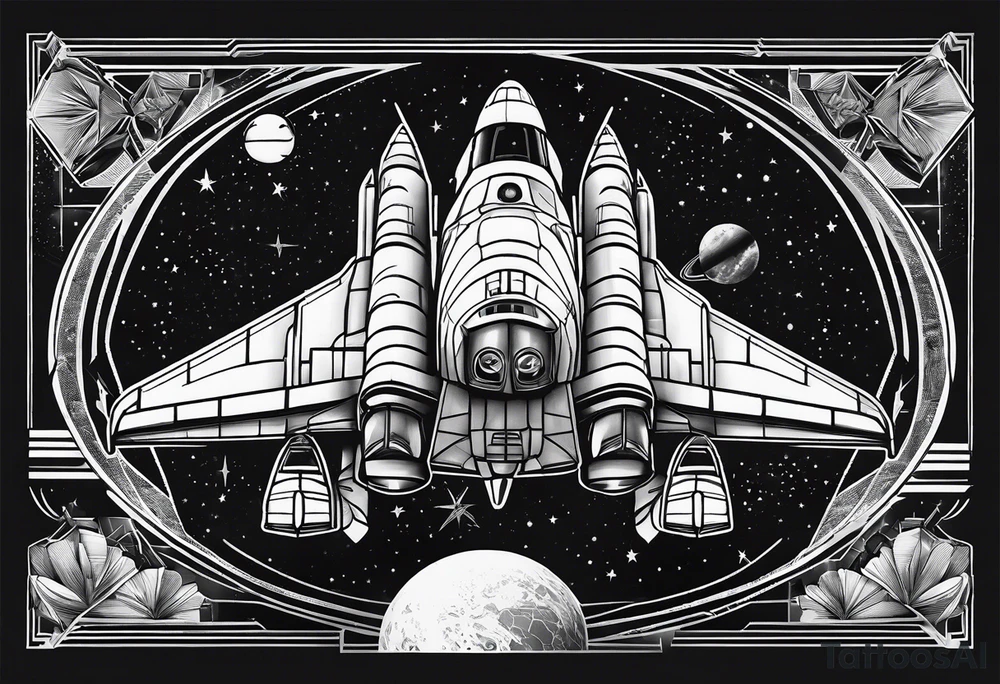 black and white geometric space shuttle tattoo idea