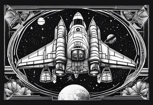 black and white geometric space shuttle tattoo idea
