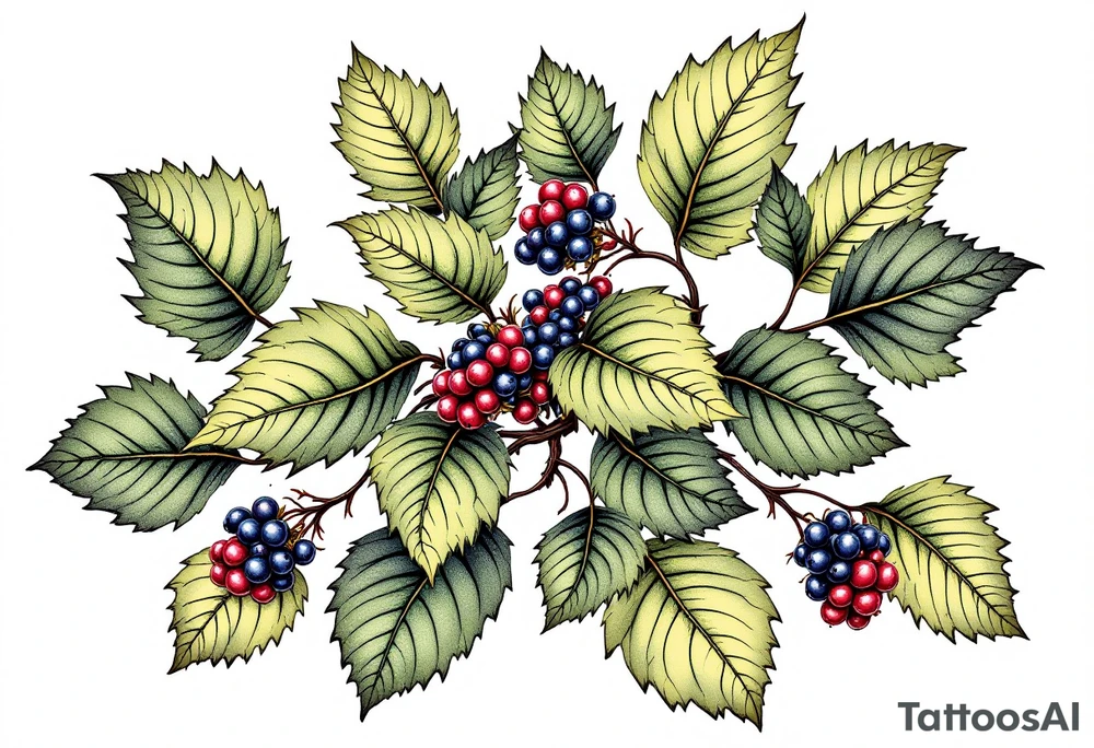 American traditional blackberry vine with leaves tattoo idea