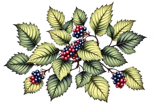 American traditional blackberry vine with leaves tattoo idea