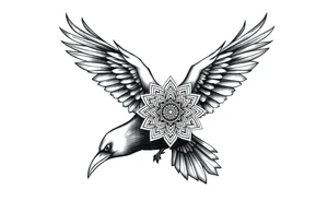 ominouse raven with mandala on its wings tattoo idea