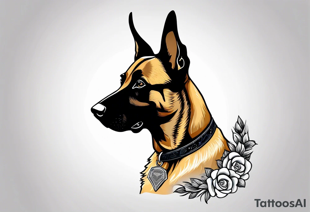 Belgian Malinois dog   Front facing with a badge tattoo idea
