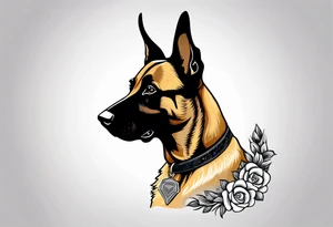 Belgian Malinois dog   Front facing with a badge tattoo idea