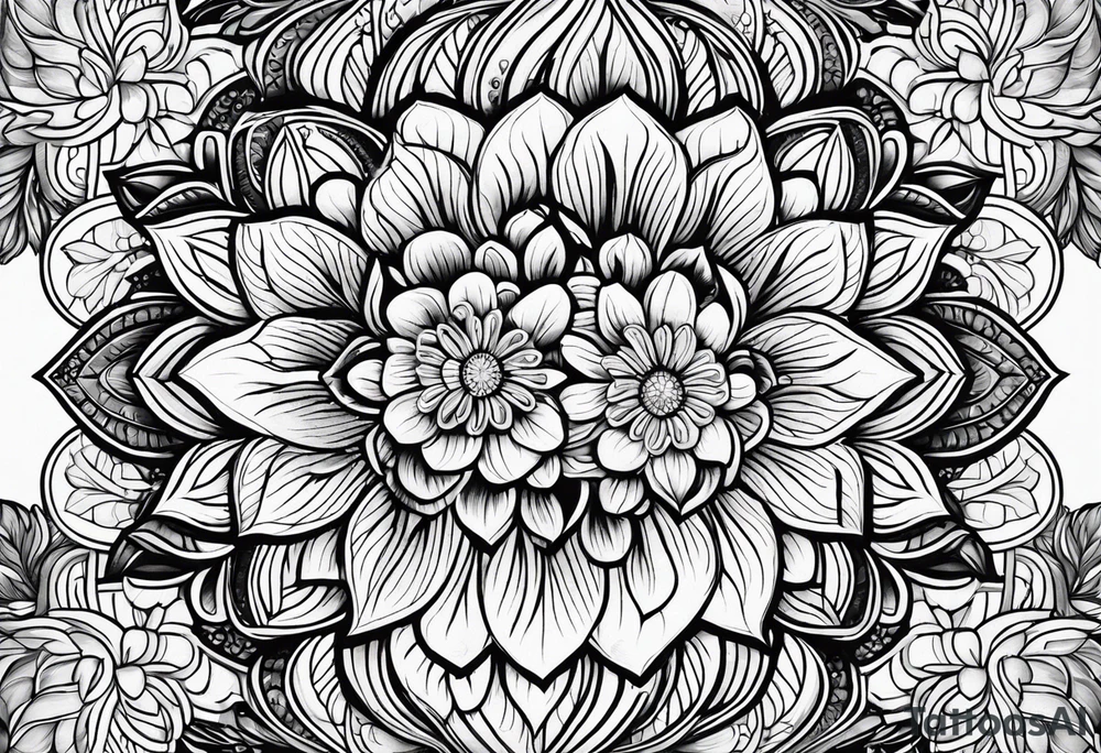 mandala , leaves and flowers feminine tattoo idea