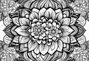 mandala , leaves and flowers feminine tattoo idea
