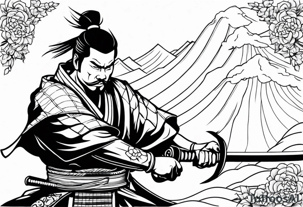 A Japanese samurai with a sword slashing someone tattoo idea