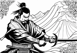 A Japanese samurai with a sword slashing someone tattoo idea