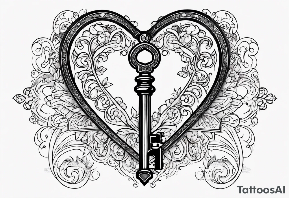 Heart shaped antique key tattoo idea