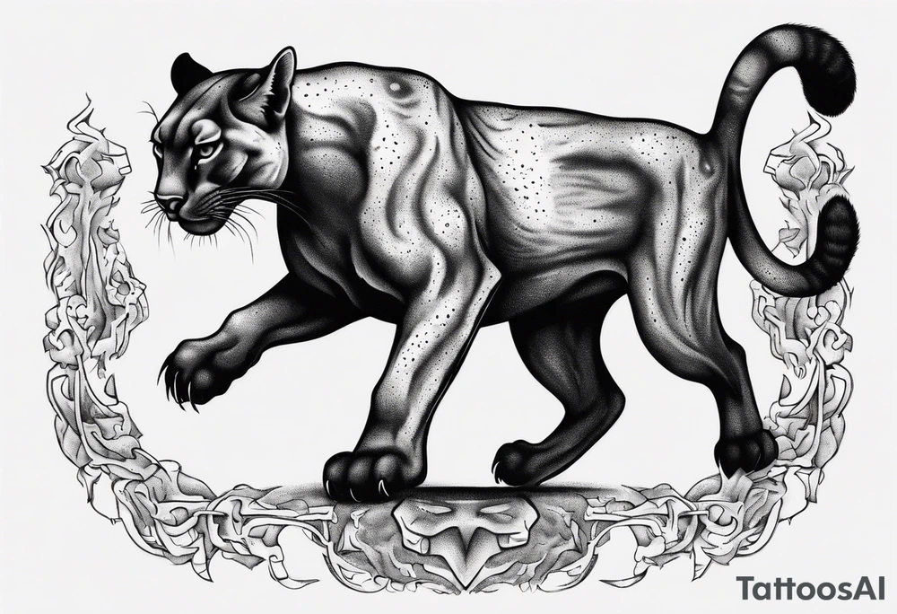 A black vicious puma walking but looking to the side, seen from above tattoo idea