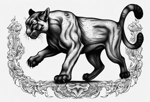 A black vicious puma walking but looking to the side, seen from above tattoo idea