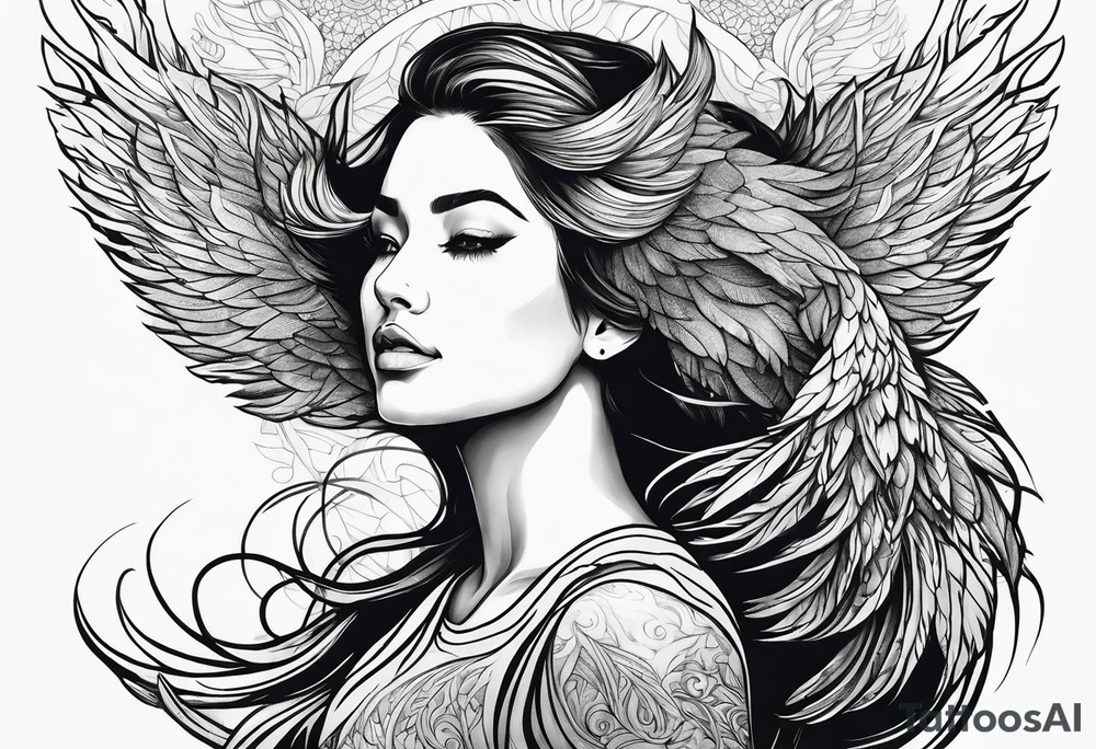 Woman rising like the phoenix tattoo idea