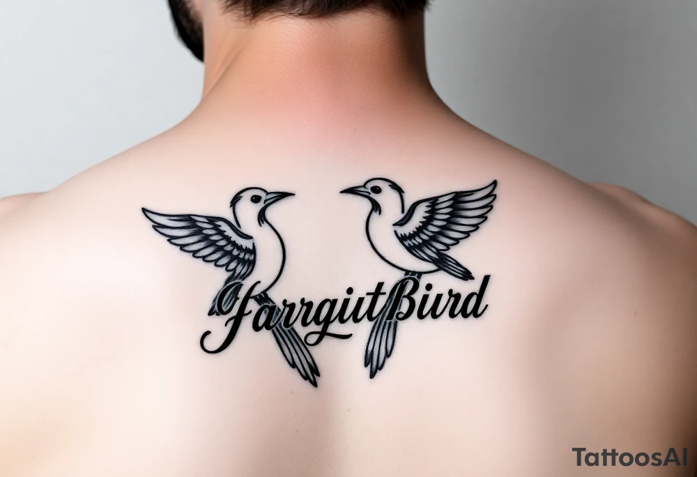 Zodiac Sagittarius signs of both individuals as a couple names being Harley and Guy bird combined lettering meaning Harley bird tattoo idea