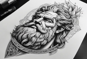 Full right arm tattoo sleeve with the Greek god Zeus tattoo idea