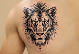 egyptian themed lion (red and black) tattoo idea