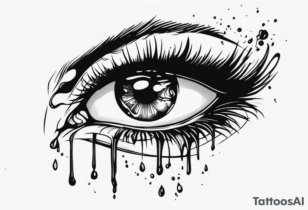 Bleeding tear flows to down from eye sleeve tattoo design tattoo idea