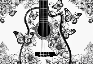 Guitar with flowers growing off the side, butterflies, small tattoo idea