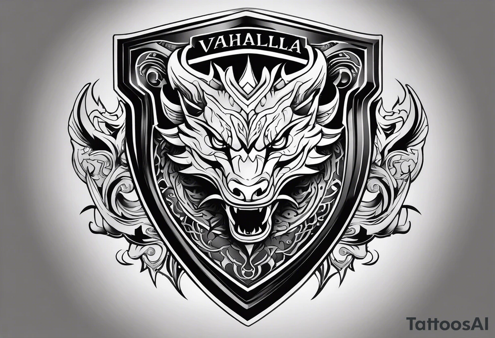 Valhalla shield dragon head tattoo idea