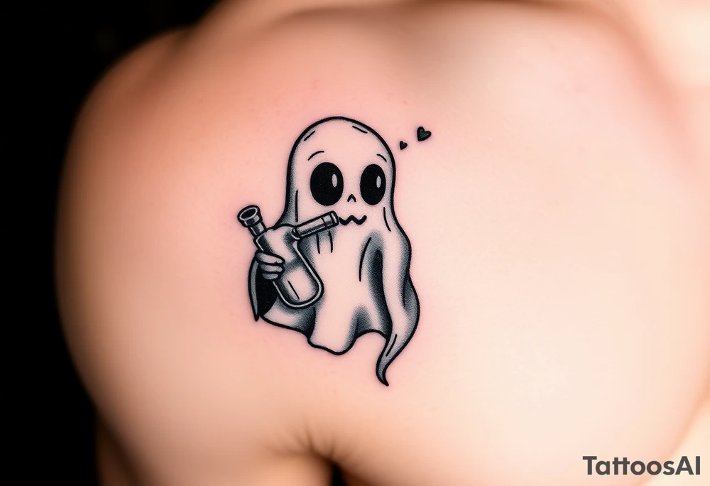 Cute ghost smoking a bong tattoo idea