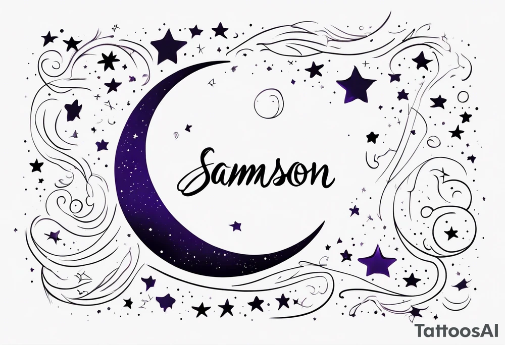 Heliotrope
name “Samson” in cursive
 The moon phase with stars tattoo idea