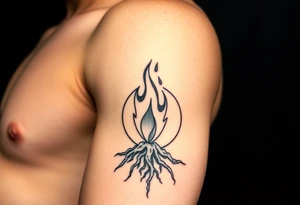 flame in a roots sphere, with a roots arch tattoo idea