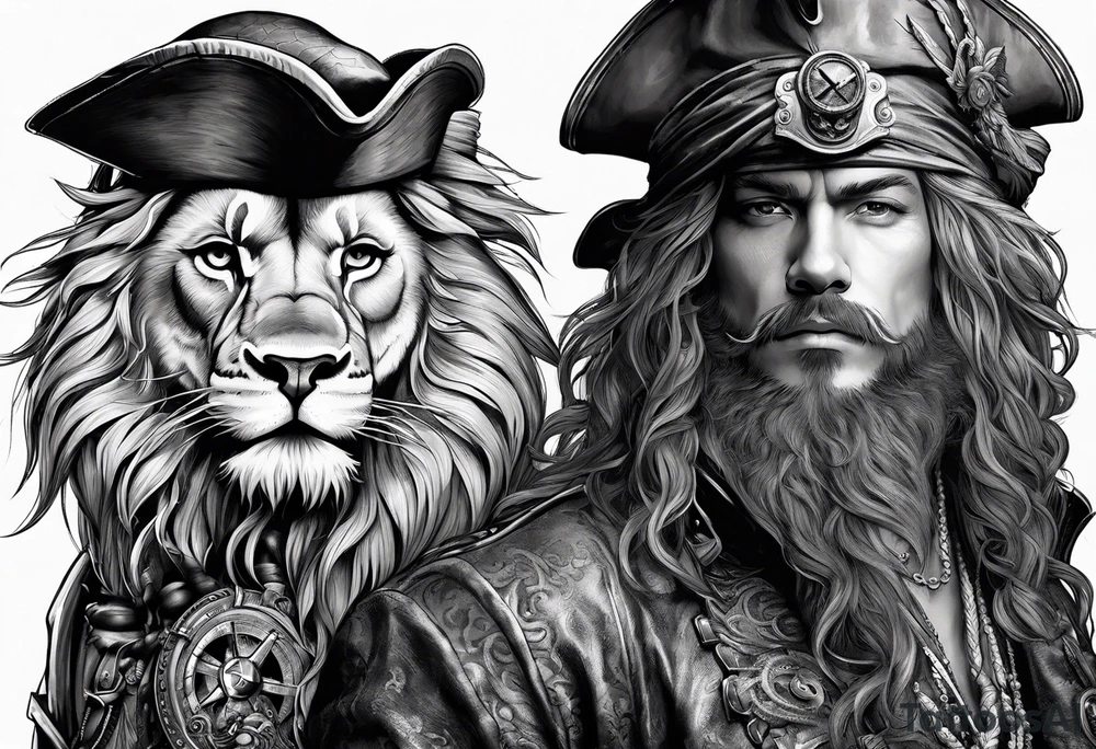 Pirate lion, nautical steampunk theme tattoo idea Pirate lion, nautical steampunk theme tattoo idea