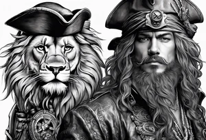 Pirate lion, nautical steampunk theme tattoo idea