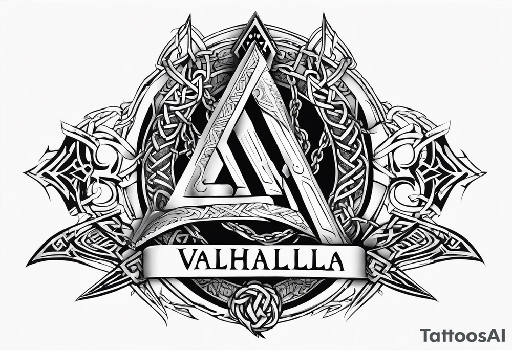 Valhalla sword shield dragon axe Valknut barbed wire chains tribal tattoo idea