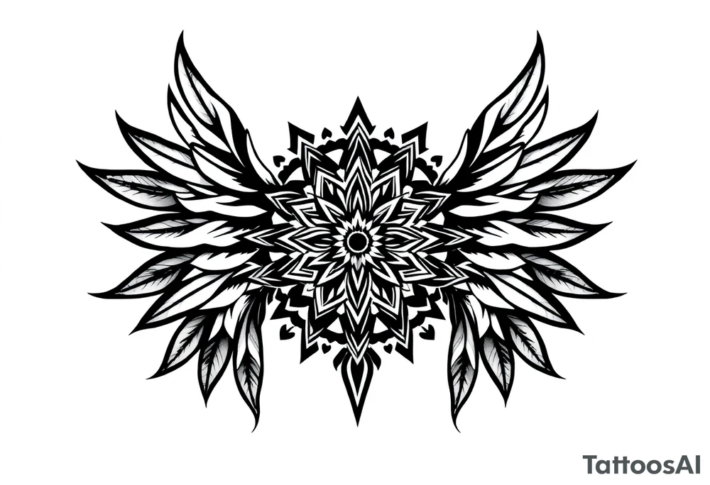 spiritual bold line feather indian mandala shaman tattoo idea