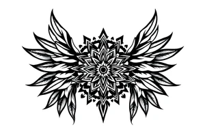 spiritual bold line feather indian mandala shaman tattoo idea
