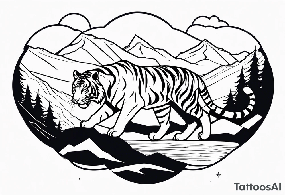 tiger in mountains tattoo idea