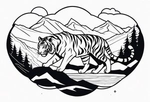 tiger in mountains tattoo idea