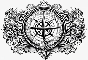 Celtic styling, anchor, compass, bass clef note, treble clef note, dog paw print, half sleeve, forearm tattoo idea