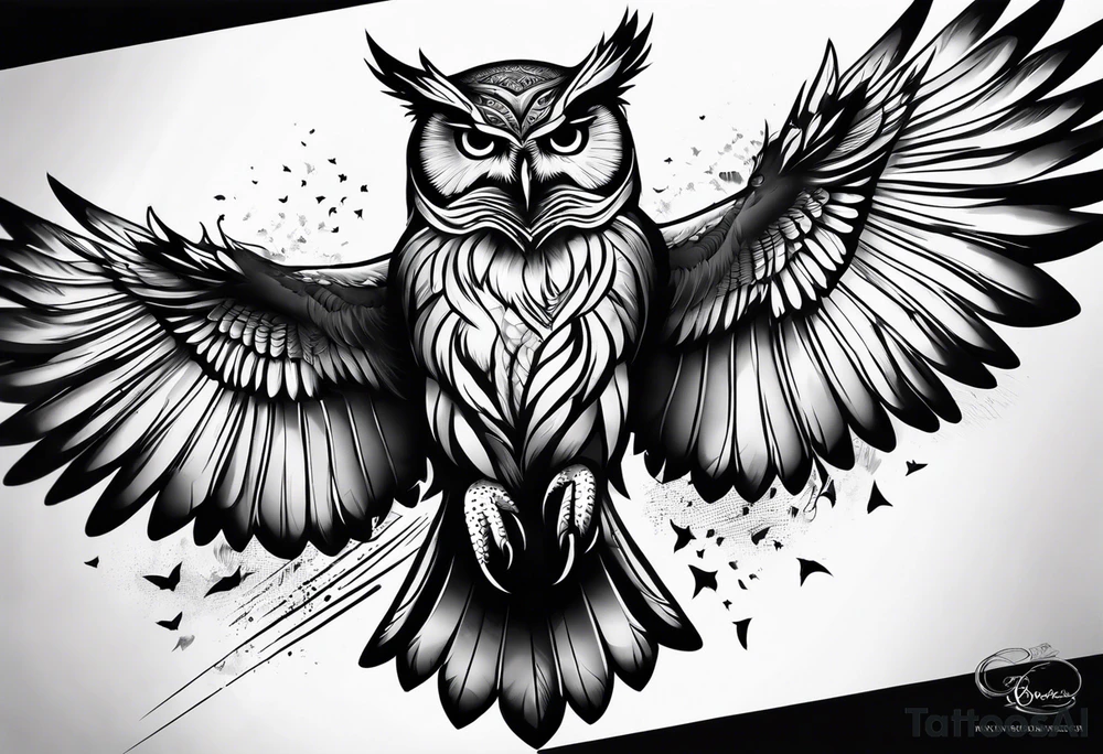 Owl soaring tattoo idea