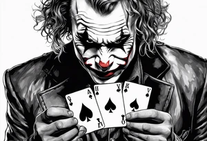 heath ledger joker burning a playing card tattoo idea