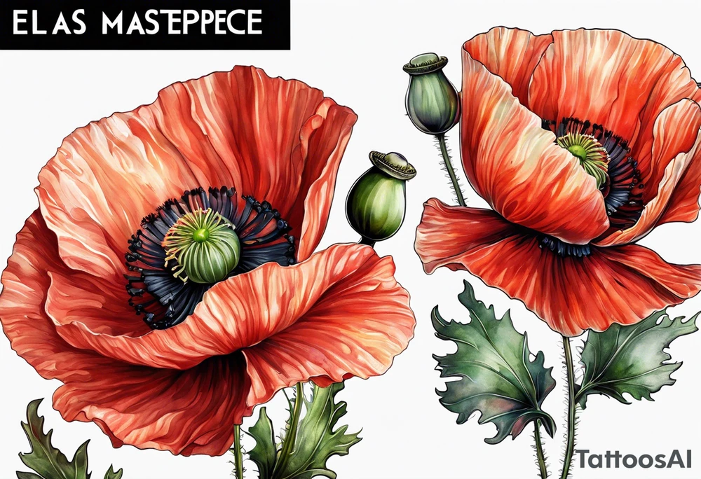 Poppy flower with the name "Elias" as the stem tattoo idea