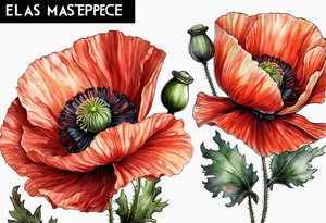 Poppy flower with the name "Elias" as the stem tattoo idea