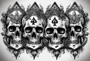 6 aces in hand in a row, first two broken, remaining getting stronger as you go along the row tattoo idea