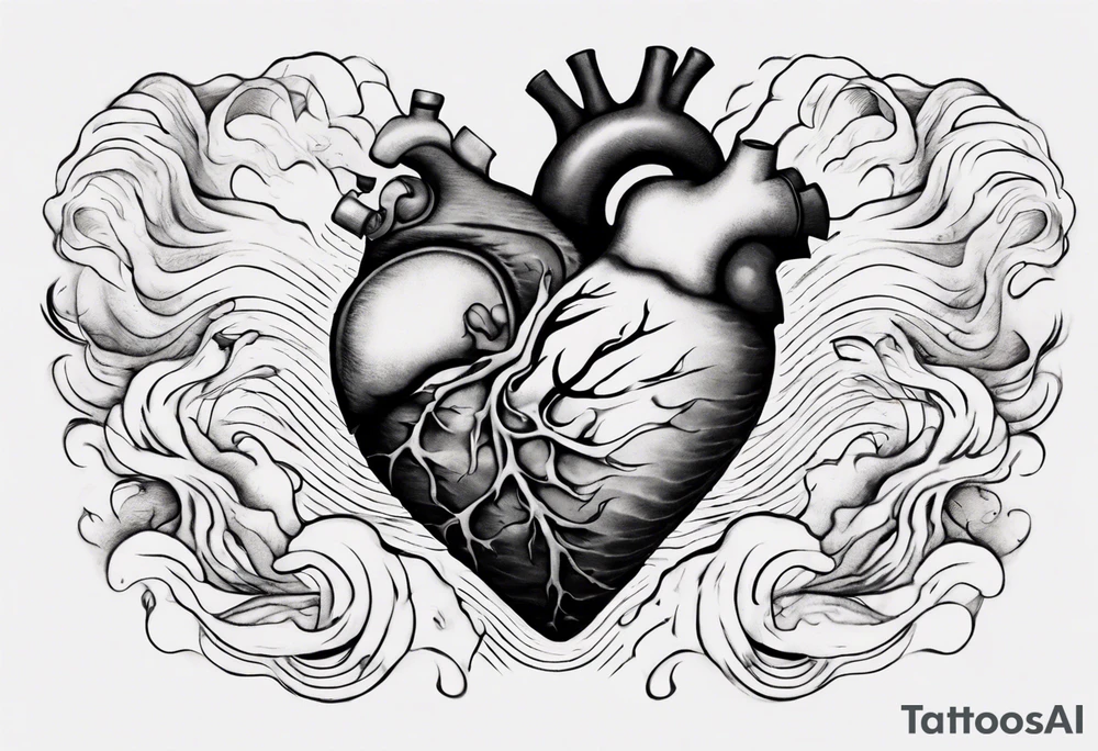 anatomic heart which is also a Japanese wave painting tattoo idea