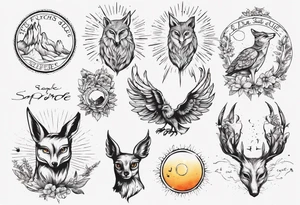Fuchs und Eule unter der Sonne mit dem Schriftzug Sapere Aude tattoo idea