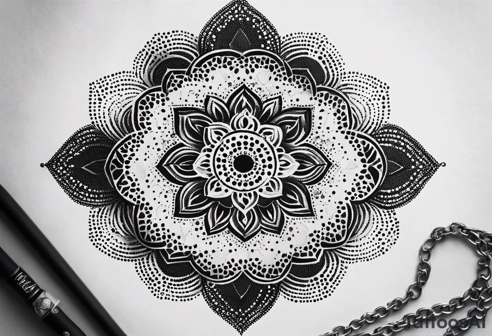 A feminin minimalist mandala with simple dit chain tattoo idea