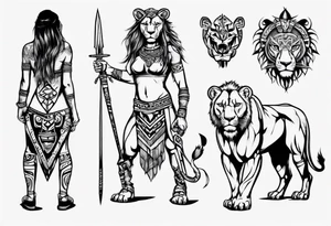 Lioness standing next to a warrior tattoo idea