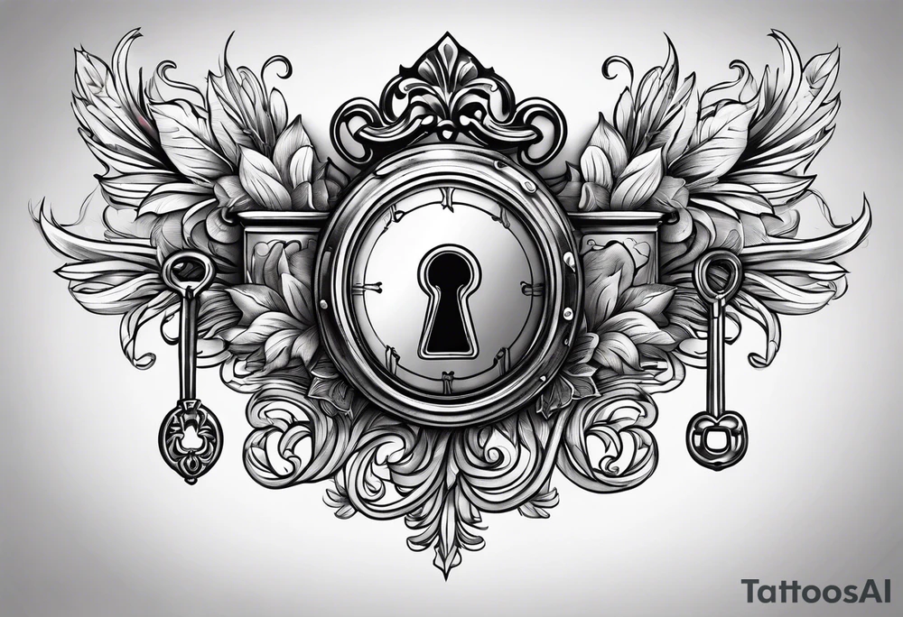 A vintage lock and key tattoo idea