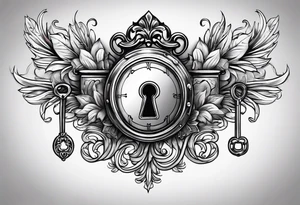 A vintage lock and key tattoo idea