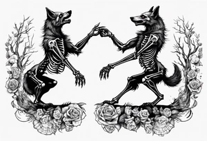 two wolf skeletons dancing tattoo idea