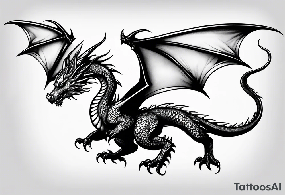 Beautiful female dragon with wings spread tattoo idea