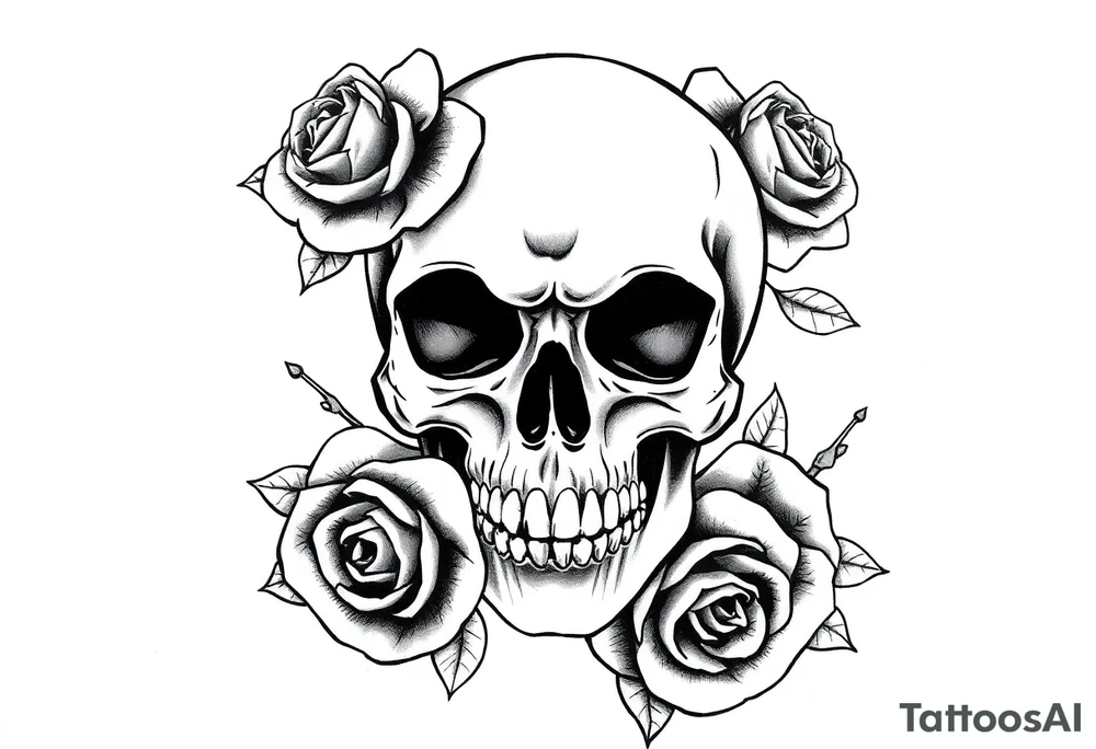 skull and roses tattoo idea